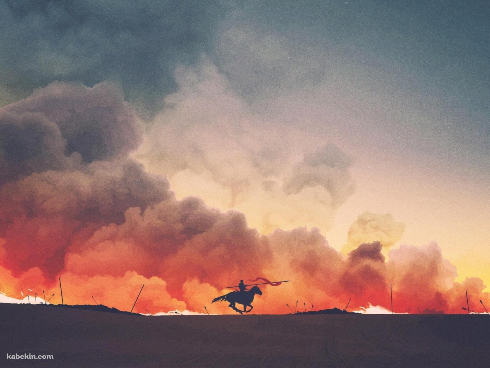 オレンジの煙が立ち昇る荒野を疾走する騎士 / ゲーム・オブ・スローンズ / Game of Thrones / 4Kの壁紙(1600px x 1200px) 高画質 PC・デスクトップ用