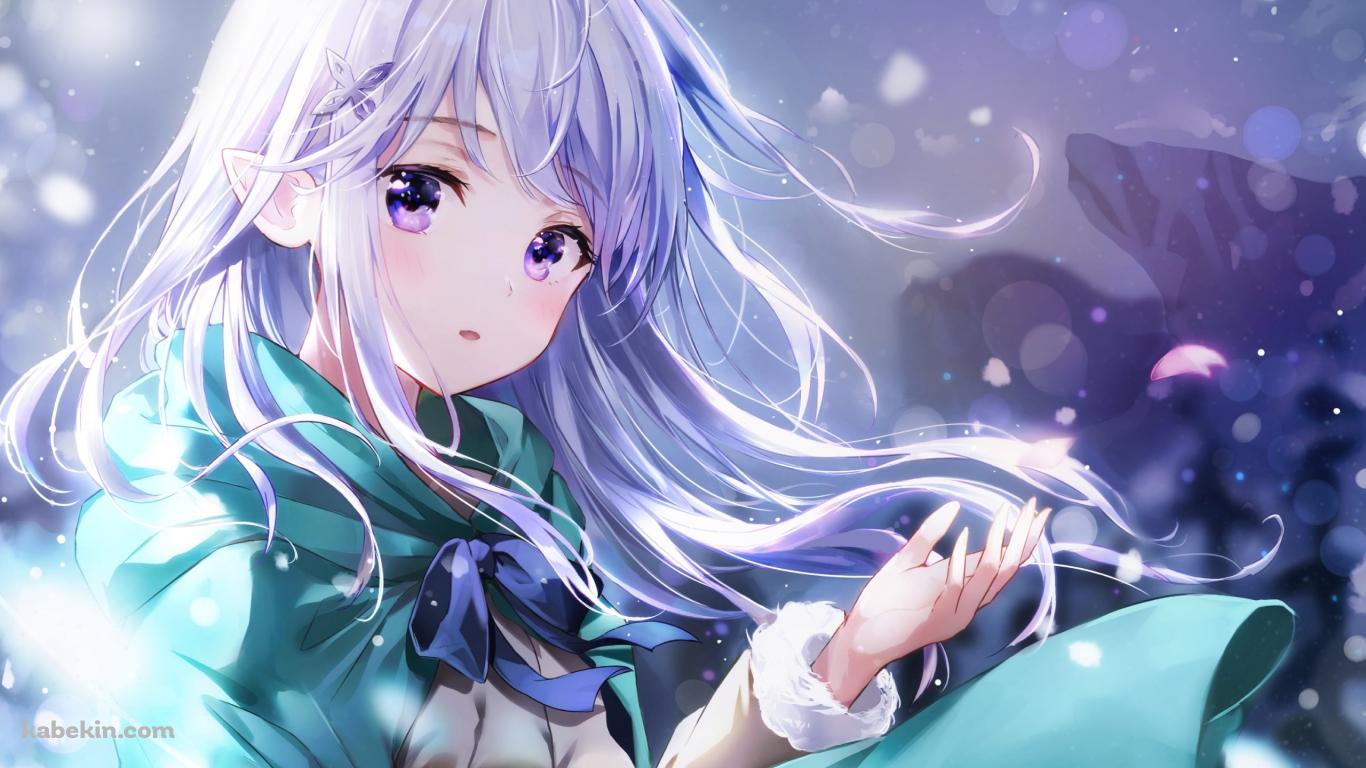 乱反射する光に手をかざす可愛いエミリア / Re:ゼロから始める異世界生活の壁紙(1366px x 768px) 高画質 PC・デスクトップ用