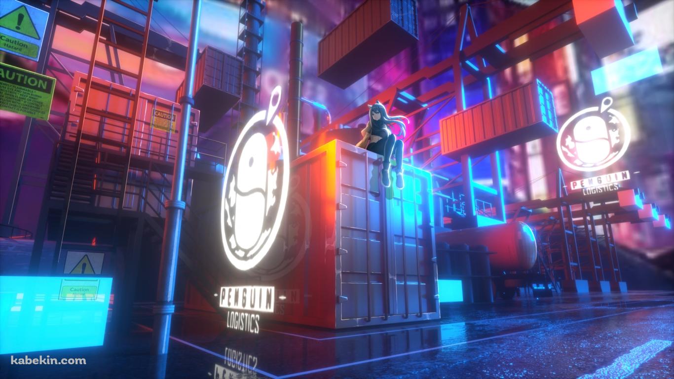 コンテナの上に座るテキサス / アークナイツの壁紙(1366px x 768px) 高画質 PC・デスクトップ用