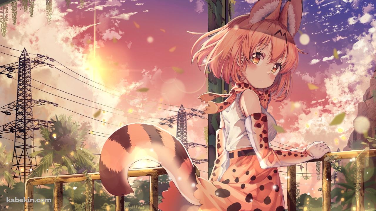 手摺を持ってふりかえるサーバル / けものフレンズの壁紙(1280px x 720px) 高画質 PC・デスクトップ用