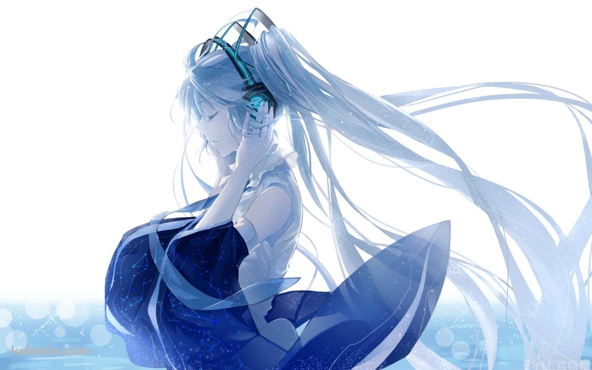 ヘッドフォンに手をあてる綺麗な初音ミク / ボカロ / ボーカロイドの壁紙(1152px x 720px) 高画質 PC・デスクトップ用
