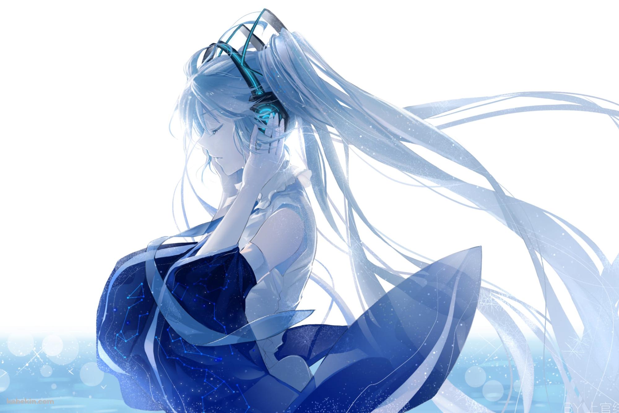 ヘッドフォンに手をあてる綺麗な初音ミク / ボカロ / ボーカロイドの壁紙(2000px x 1333px) 高画質 PC・デスクトップ用