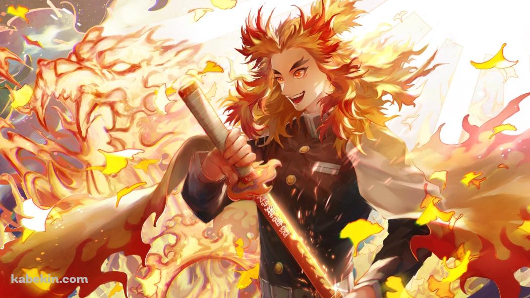 炎の中で笑う煉獄杏寿郎 / 鬼滅の刃の壁紙(1051px x 591px) 高画質 PC・デスクトップ用