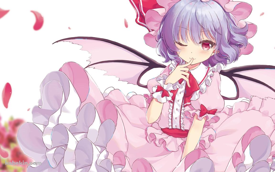 赤い薔薇とウィンクするレミリア・スカーレット / 東方の壁紙(1152px x 720px) 高画質 PC・デスクトップ用