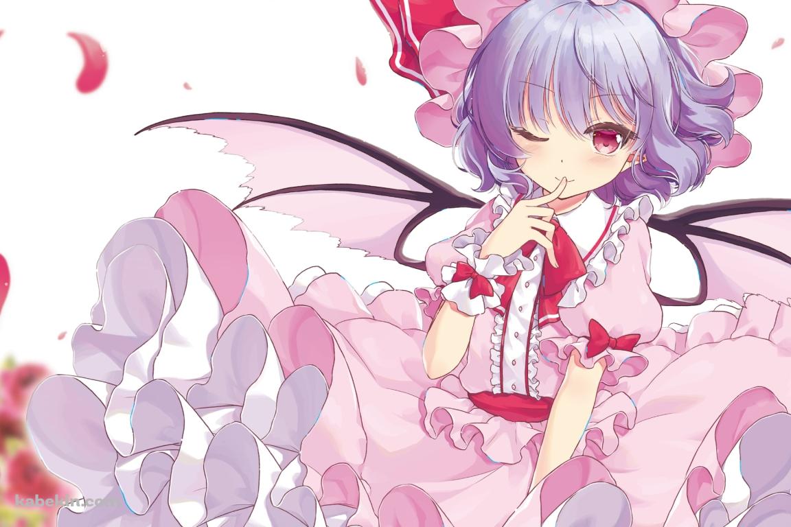 赤い薔薇とウィンクするレミリア・スカーレット / 東方の壁紙(1152px x 768px) 高画質 PC・デスクトップ用