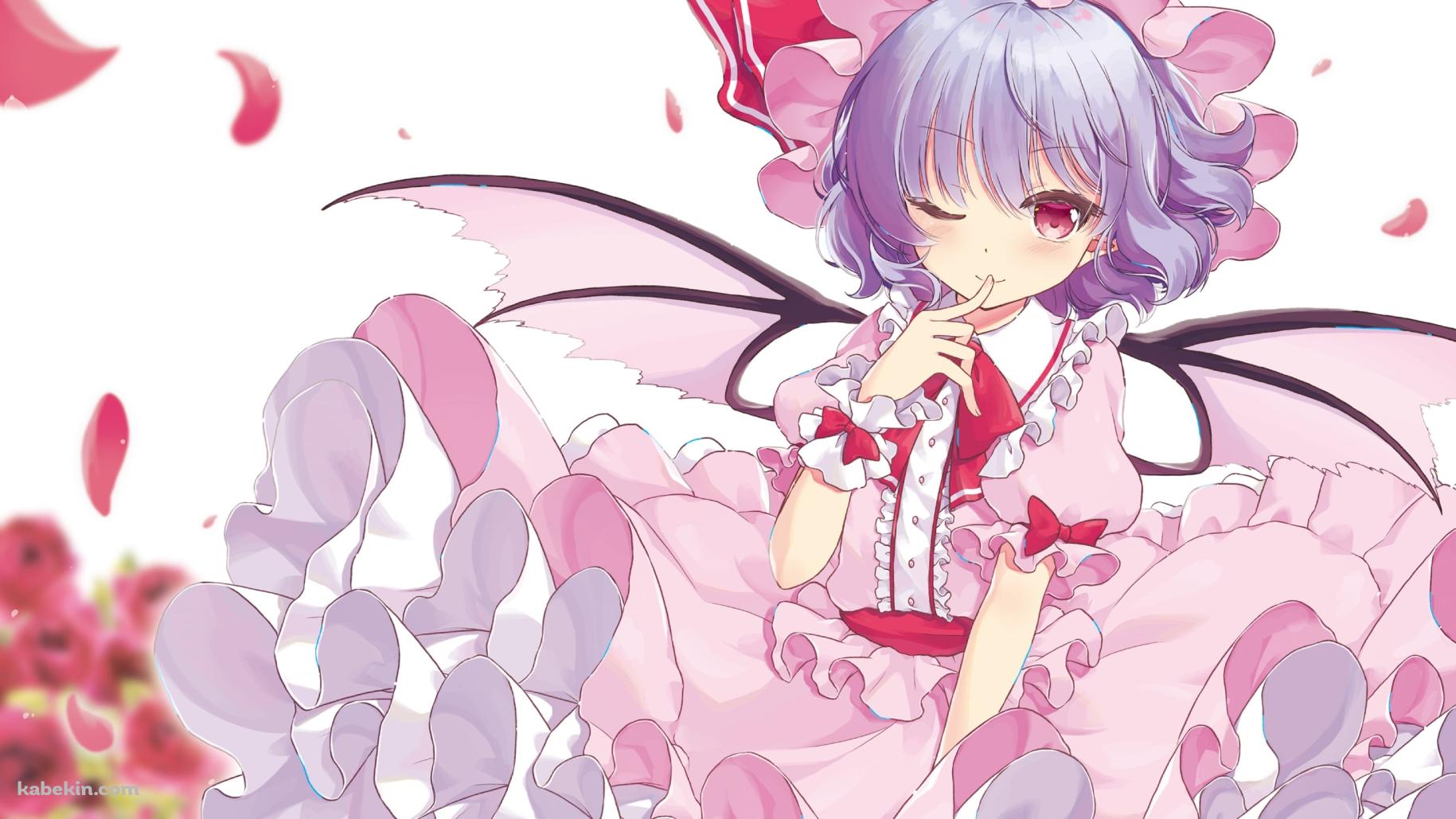 赤い薔薇とウィンクするレミリア・スカーレット / 東方の壁紙(1829px x 1029px) 高画質 PC・デスクトップ用