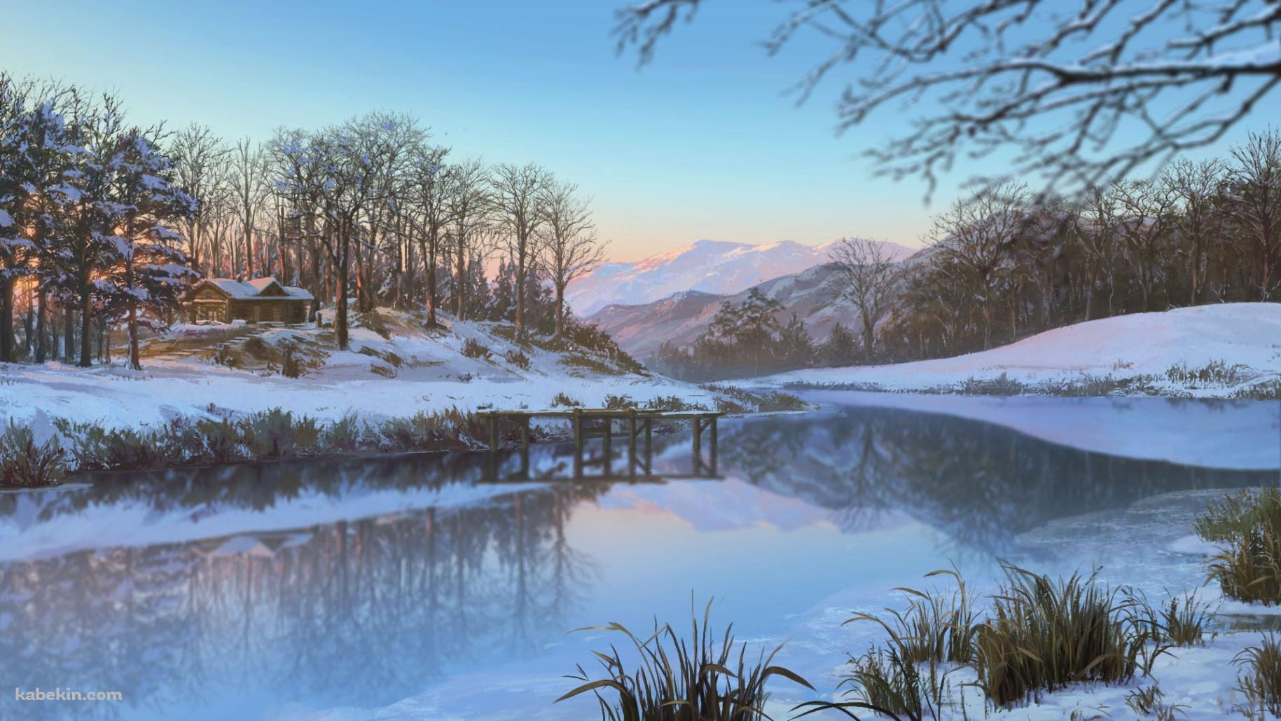 雪原地帯 / 川 / 小屋 / 雪景色の壁紙(1829px x 1029px) 高画質 PC・デスクトップ用