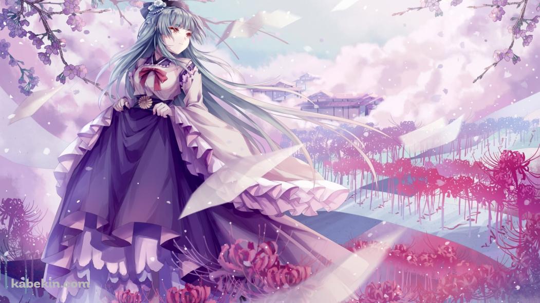 紫のスカートを持つ祟徳院天夢 (すいとくいんてんむ) / 彼岸花 / 東方導命樹の壁紙(1051px x 591px) 高画質 PC・デスクトップ用