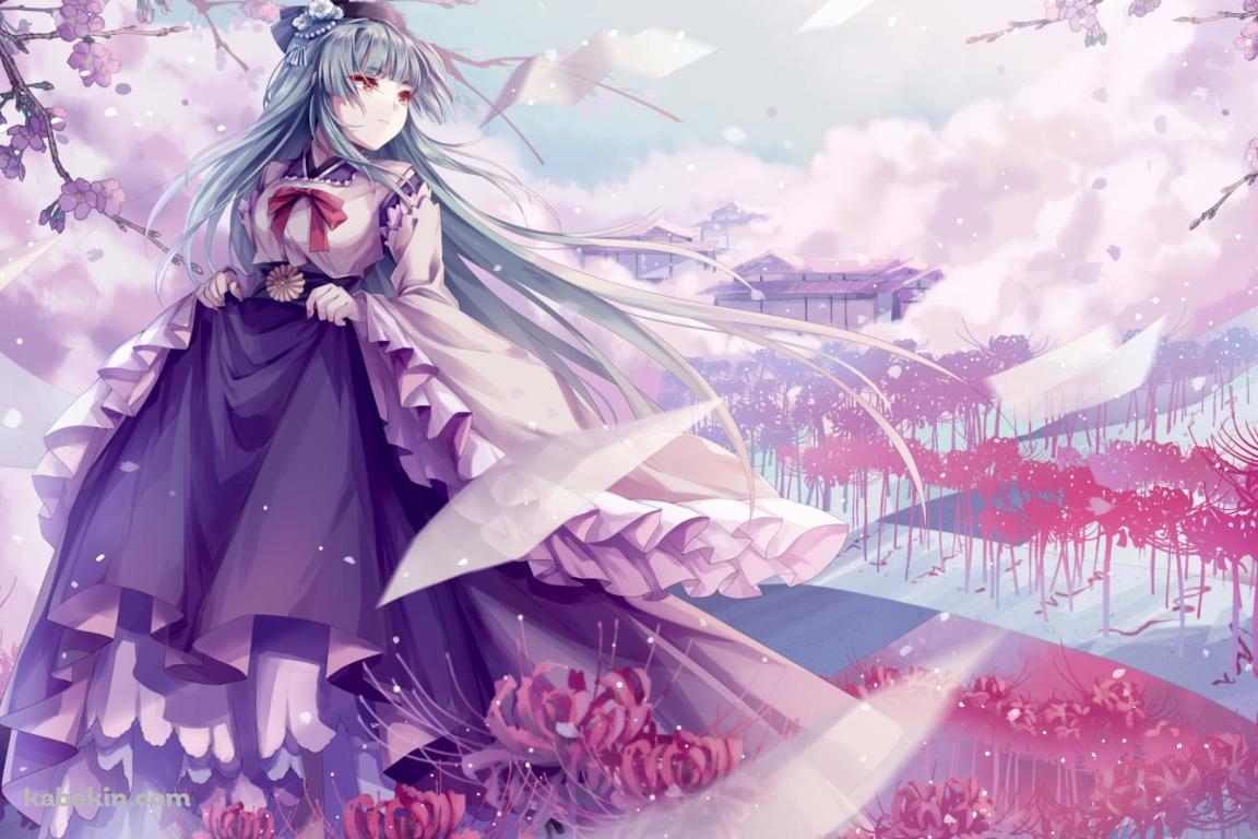 紫のスカートを持つ祟徳院天夢 (すいとくいんてんむ) / 彼岸花 / 東方導命樹の壁紙(1152px x 768px) 高画質 PC・デスクトップ用