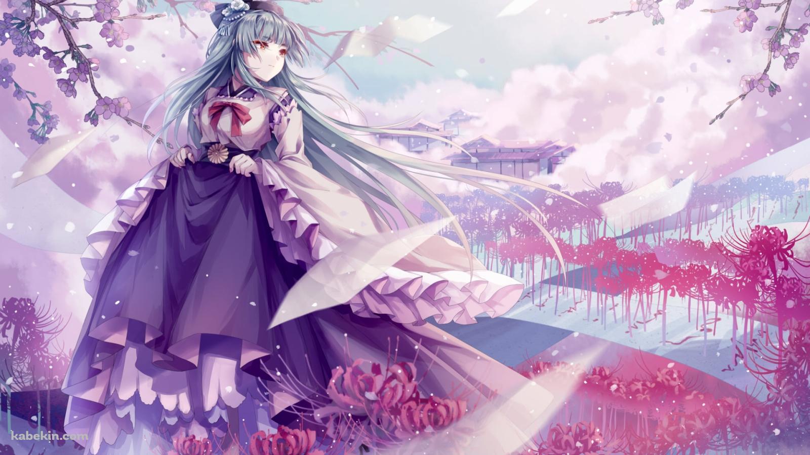 紫のスカートを持つ祟徳院天夢 (すいとくいんてんむ) / 彼岸花 / 東方導命樹の壁紙(1600px x 900px) 高画質 PC・デスクトップ用