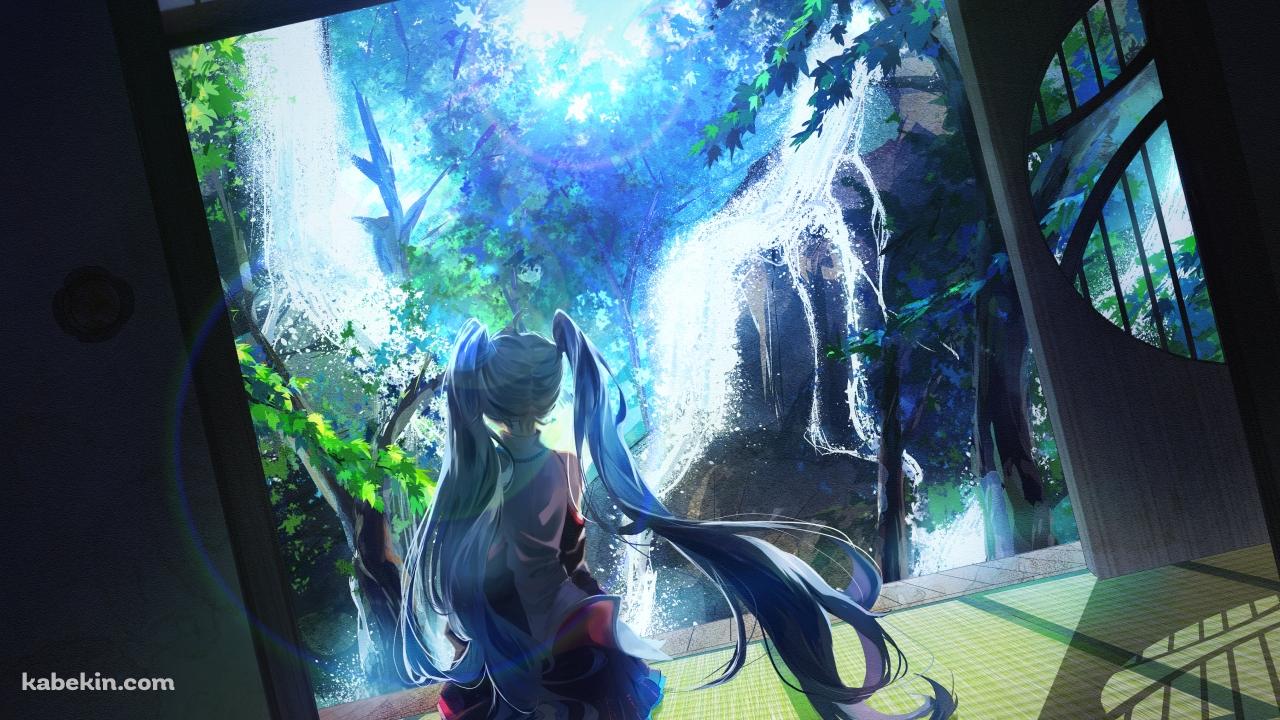 緑の畳の部屋に座る初音ミク / ボカロ / ボーカロイドの壁紙(1280px x 720px) 高画質 PC・デスクトップ用