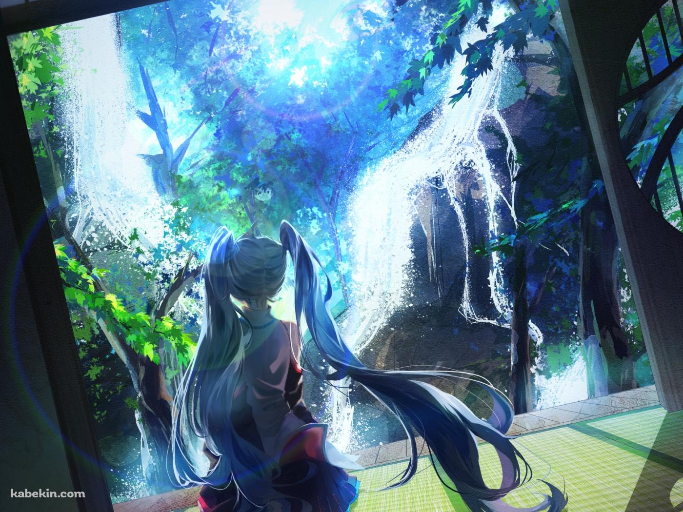緑の畳の部屋に座る初音ミク / ボカロ / ボーカロイドの壁紙(1400px x 1050px) 高画質 PC・デスクトップ用