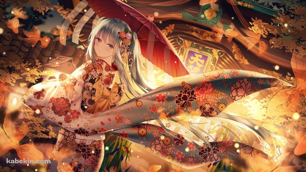花柄の着物を着た綺麗な初音ミク / ボカロ / ボーカロイドの壁紙(1051px x 591px) 高画質 PC・デスクトップ用