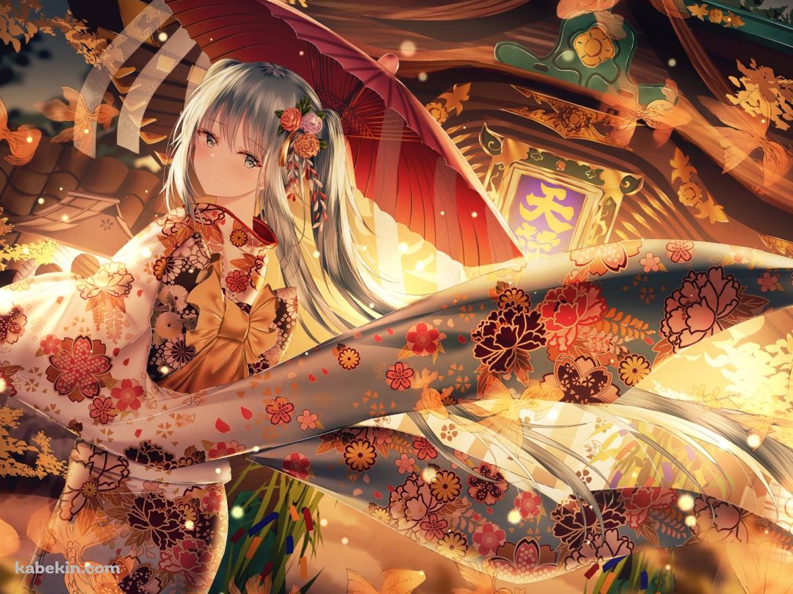 花柄の着物を着た綺麗な初音ミク / ボカロ / ボーカロイドの壁紙(1152px x 864px) 高画質 PC・デスクトップ用