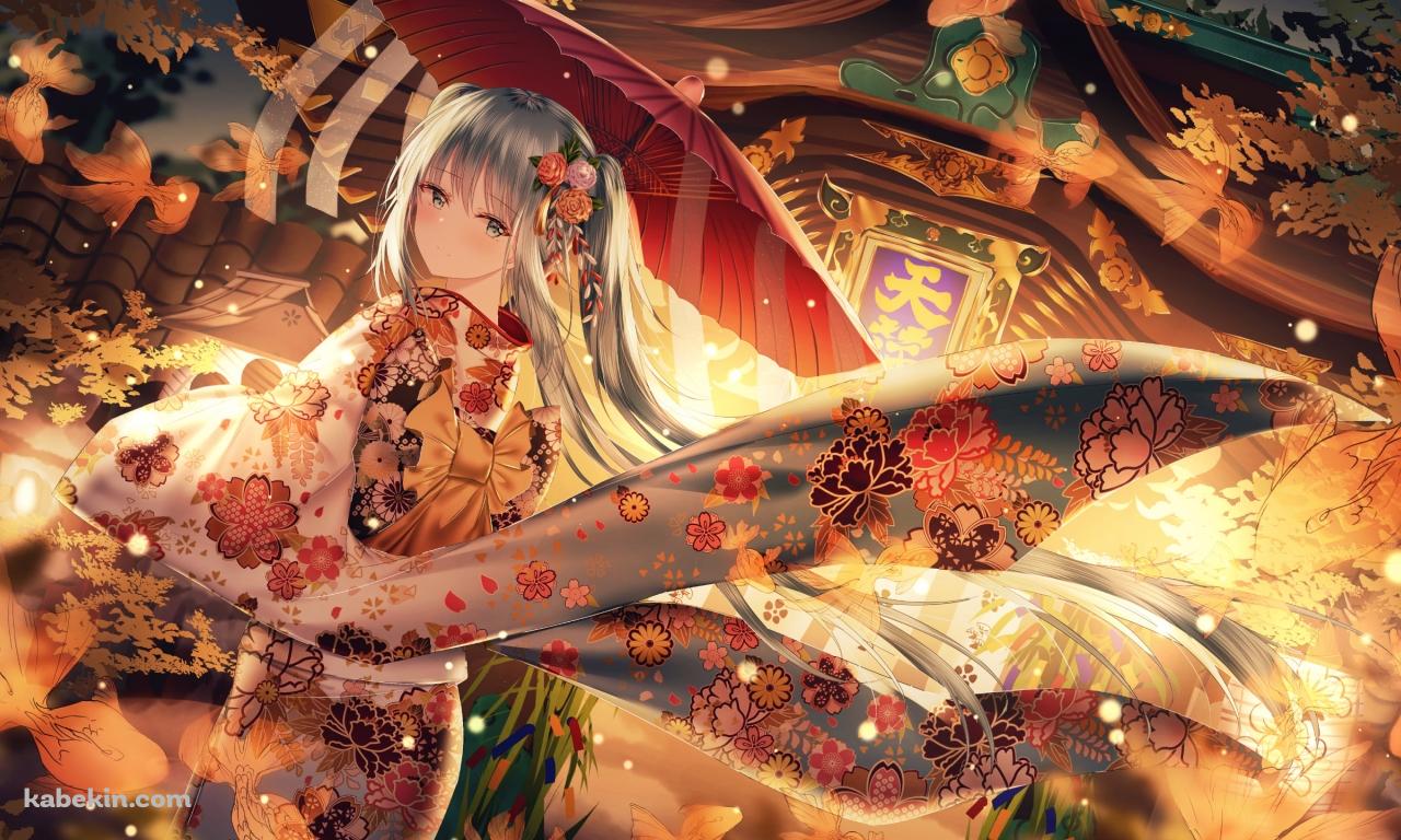 花柄の着物を着た綺麗な初音ミク / ボカロ / ボーカロイドの壁紙(1280px x 768px) 高画質 PC・デスクトップ用