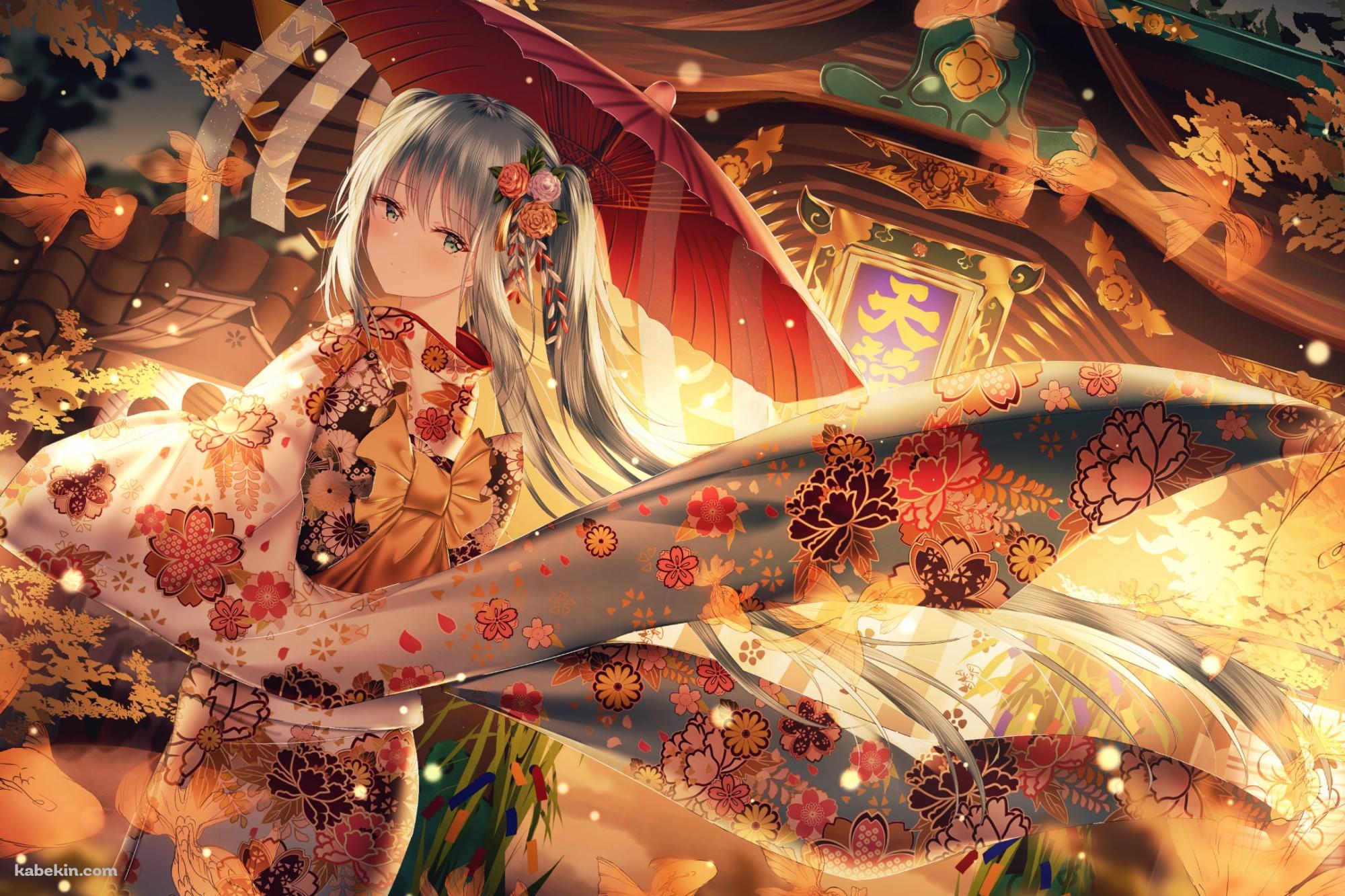 花柄の着物を着た綺麗な初音ミク / ボカロ / ボーカロイドの壁紙(2000px x 1333px) 高画質 PC・デスクトップ用