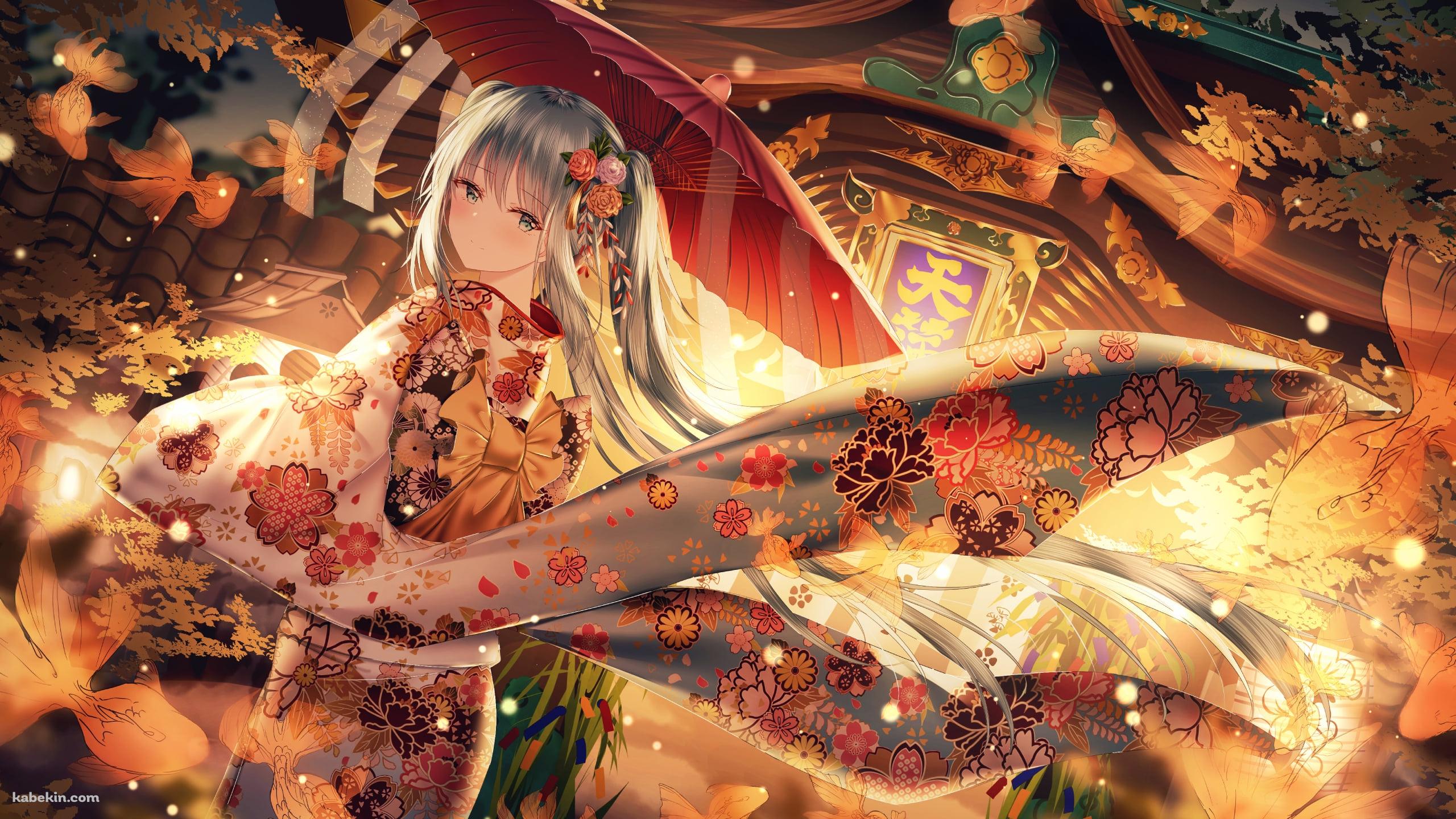 花柄の着物を着た綺麗な初音ミク / ボカロ / ボーカロイド(2560x1440px