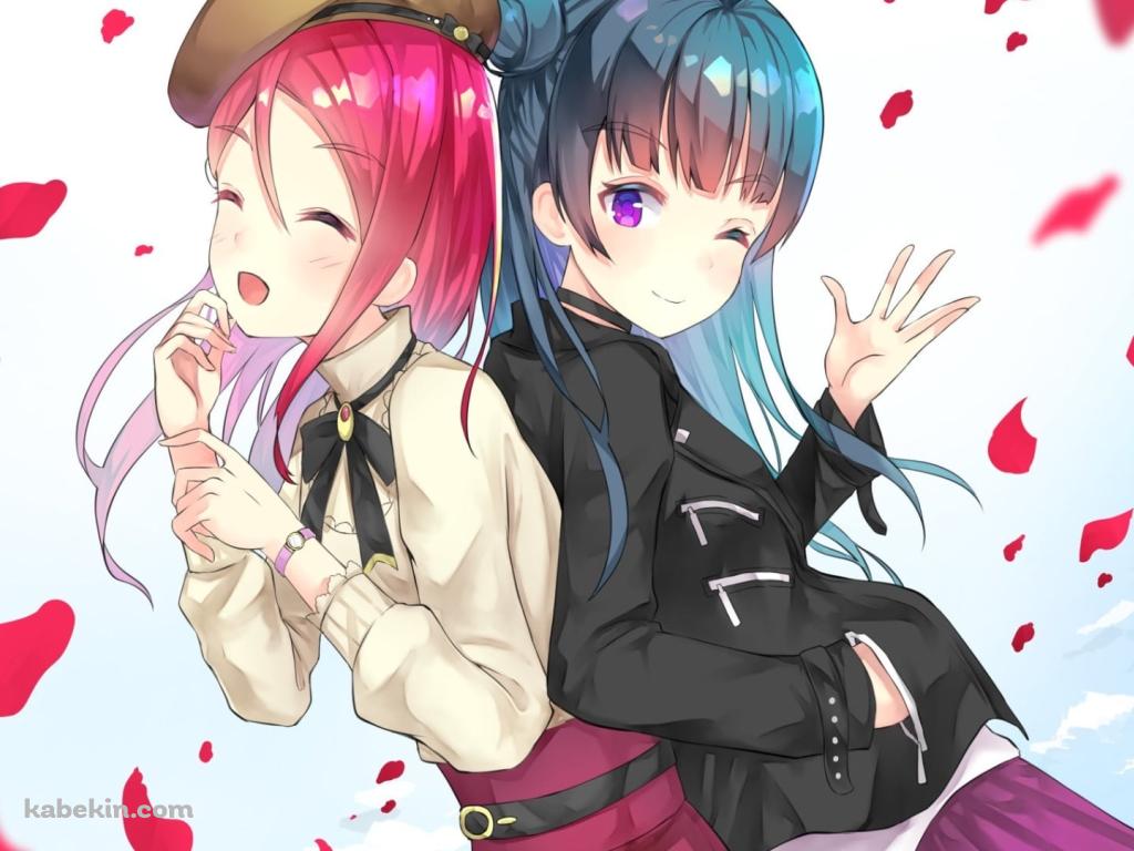 背中を合わせて笑う桜内梨子とウィンクする津島善子 / ラブライブ!サンシャイン!!の壁紙(1024px x 768px) 高画質 PC・デスクトップ用