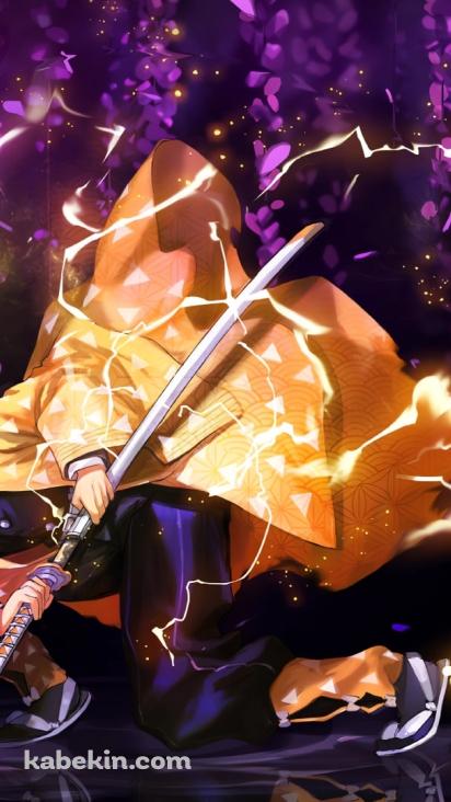 しゃがんで目をつぶりながら抜刀する我妻善逸 / 鬼滅の刃の壁紙(412px x 732px) 高画質 PC・デスクトップ用