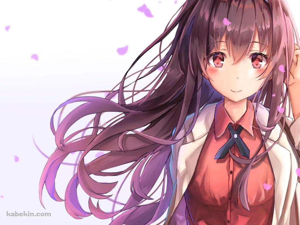ピンクの花びらと可愛い霞ヶ丘詩羽(かすみがおかうたは) / 冴えない彼女の育てかたの壁紙(1024px x 768px) 高画質 PC・デスクトップ用