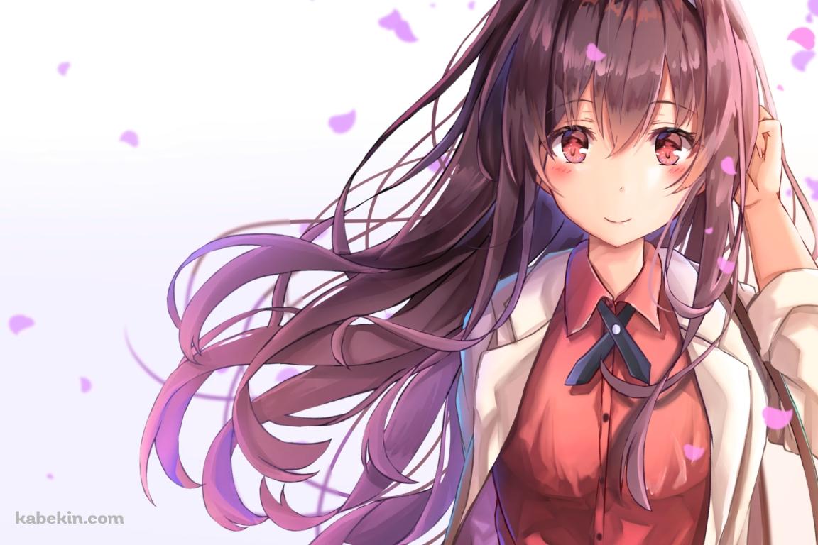 ピンクの花びらと可愛い霞ヶ丘詩羽(かすみがおかうたは) / 冴えない彼女の育てかたの壁紙(1152px x 768px) 高画質 PC・デスクトップ用