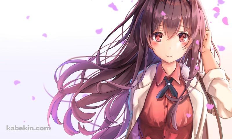 ピンクの花びらと可愛い霞ヶ丘詩羽(かすみがおかうたは) / 冴えない彼女の育てかたの壁紙(800px x 480px) 高画質 PC・デスクトップ用