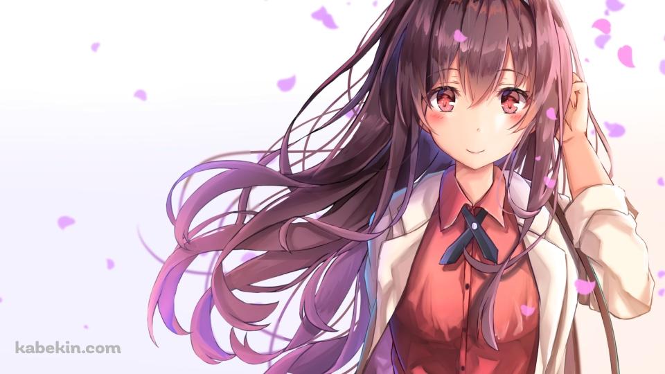 ピンクの花びらと可愛い霞ヶ丘詩羽(かすみがおかうたは) / 冴えない彼女の育てかたの壁紙(960px x 540px) 高画質 PC・デスクトップ用