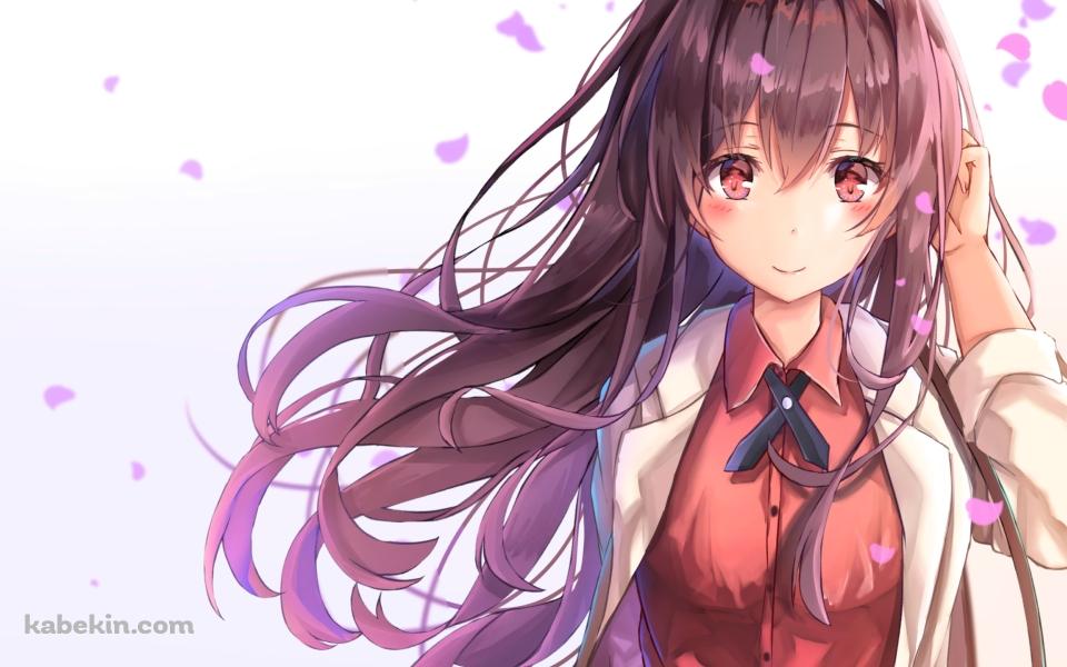 ピンクの花びらと可愛い霞ヶ丘詩羽(かすみがおかうたは) / 冴えない彼女の育てかたの壁紙(960px x 600px) 高画質 PC・デスクトップ用
