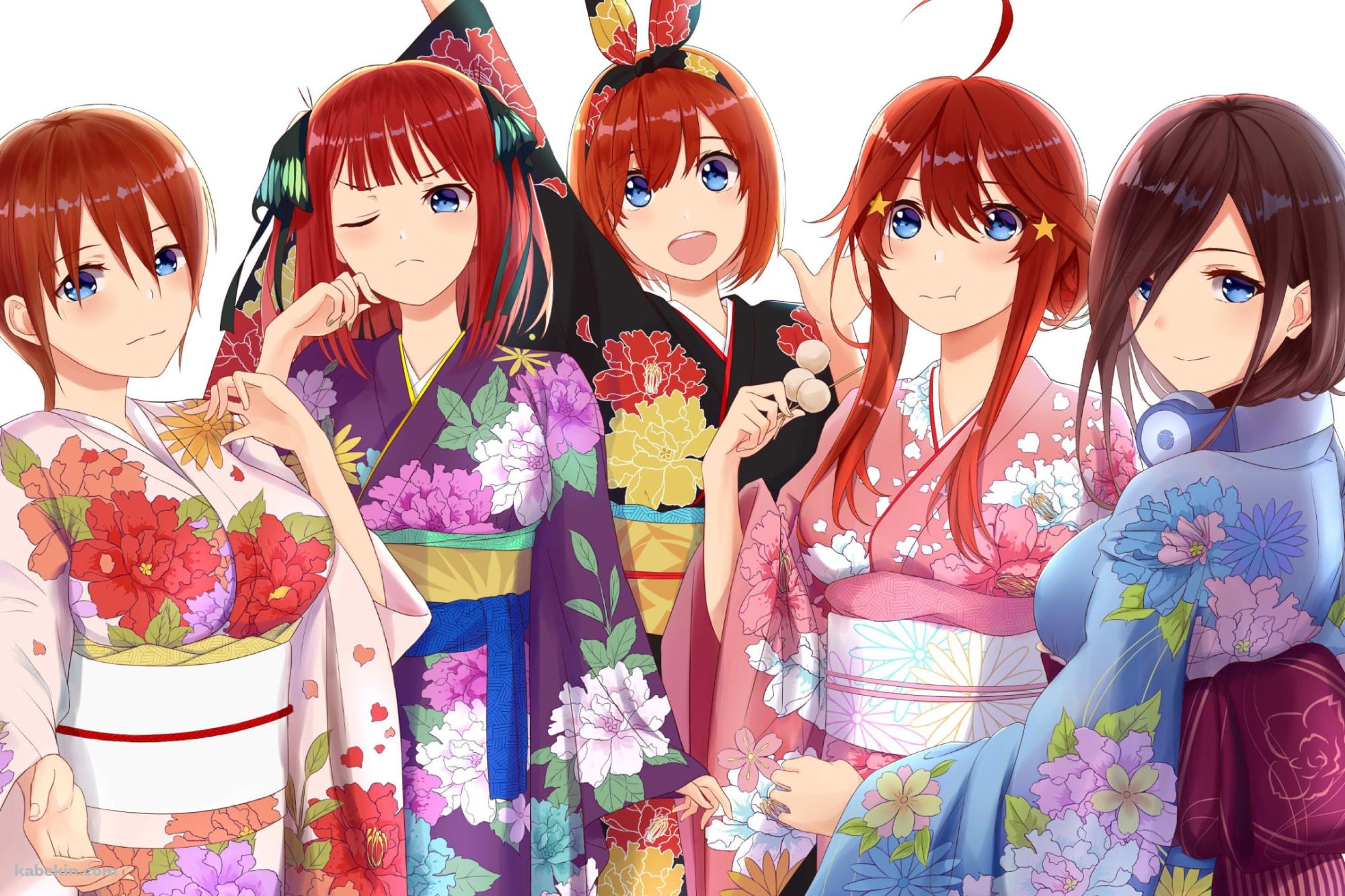 着物を着た中野三玖、中野二乃、中野一花、中野五月、中野四葉 / 五等分の花嫁の壁紙(2000px x 1333px) 高画質 PC・デスクトップ用