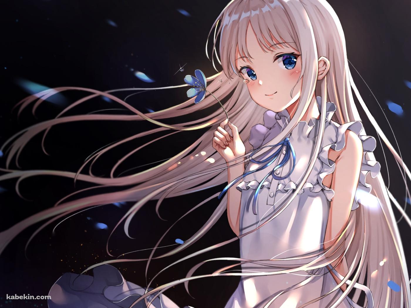 青い花を持つ可愛い本間芽衣子 / あの日見た花の名前を僕達はまだ知らない。  / あの花の壁紙(1400px x 1050px) 高画質 PC・デスクトップ用