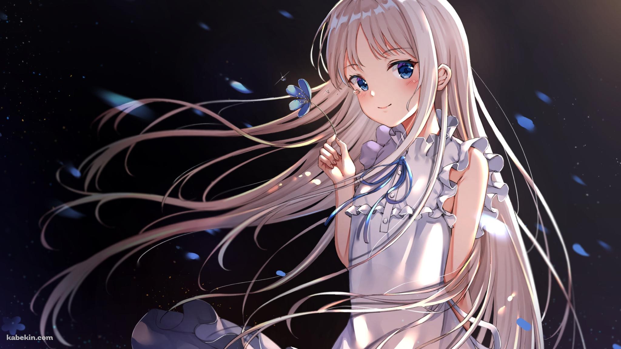 青い花を持つ可愛い本間芽衣子 / あの日見た花の名前を僕達はまだ知らない。  / あの花の壁紙(2048px x 1152px) 高画質 PC・デスクトップ用