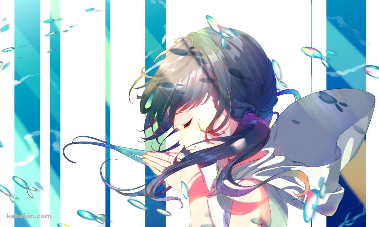 水滴舞う中で祈る天野陽菜 / 天気の子の壁紙(1280px x 768px) 高画質 PC・デスクトップ用