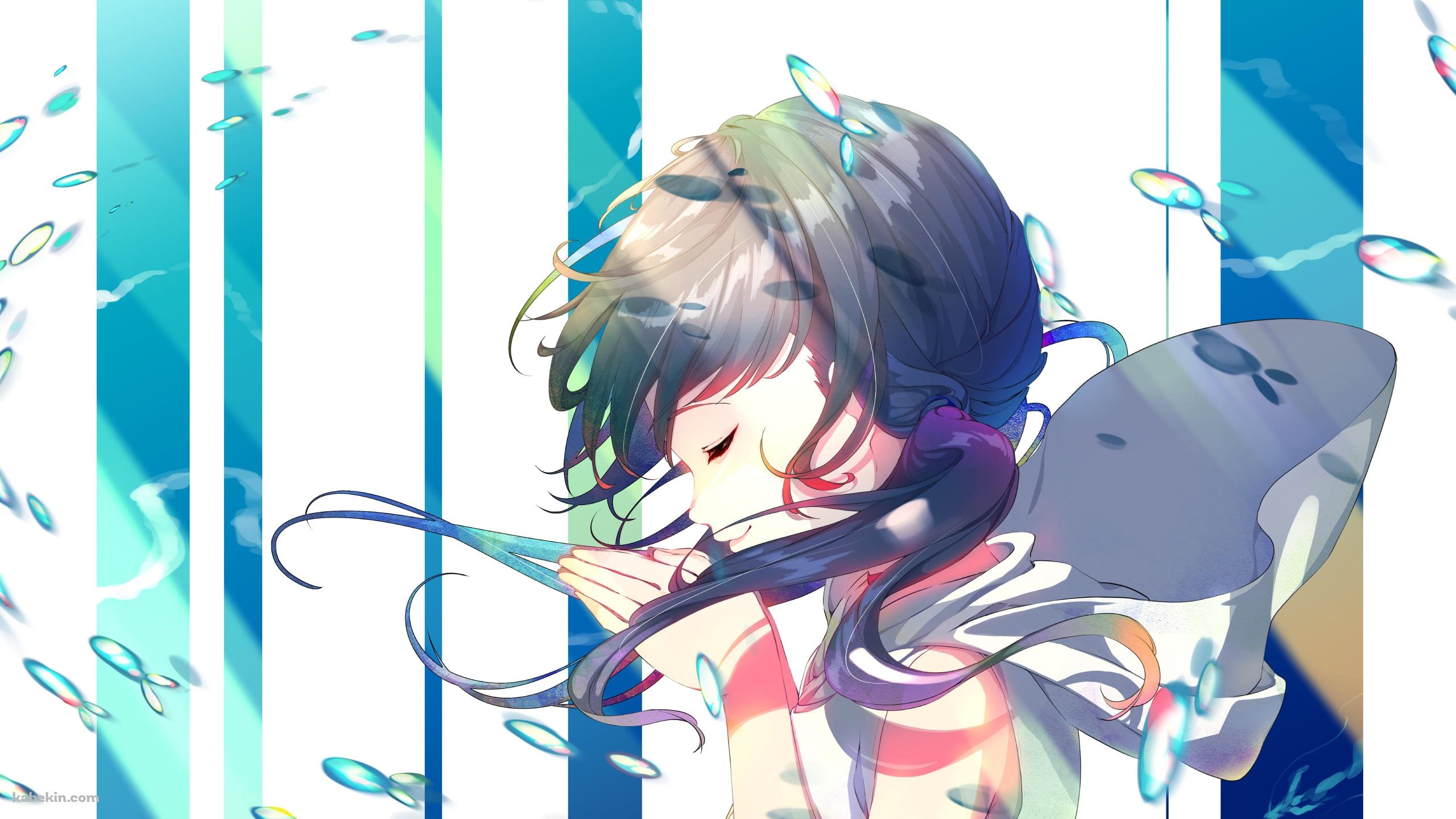 水滴舞う中で祈る天野陽菜 / 天気の子の壁紙(2560px x 1440px) 高画質 PC・デスクトップ用