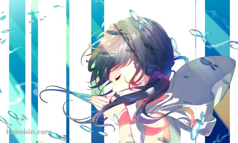 水滴舞う中で祈る天野陽菜 / 天気の子の壁紙(800px x 480px) 高画質 PC・デスクトップ用