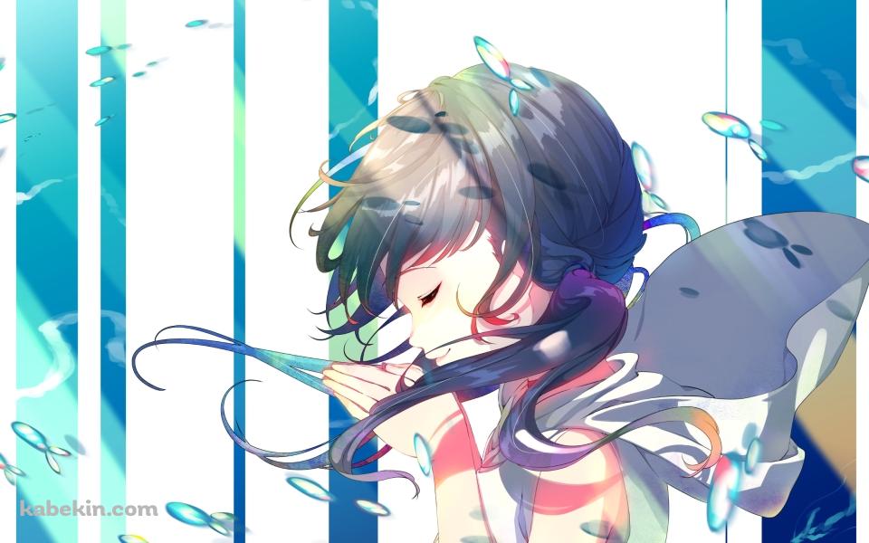 水滴舞う中で祈る天野陽菜 / 天気の子の壁紙(960px x 600px) 高画質 PC・デスクトップ用