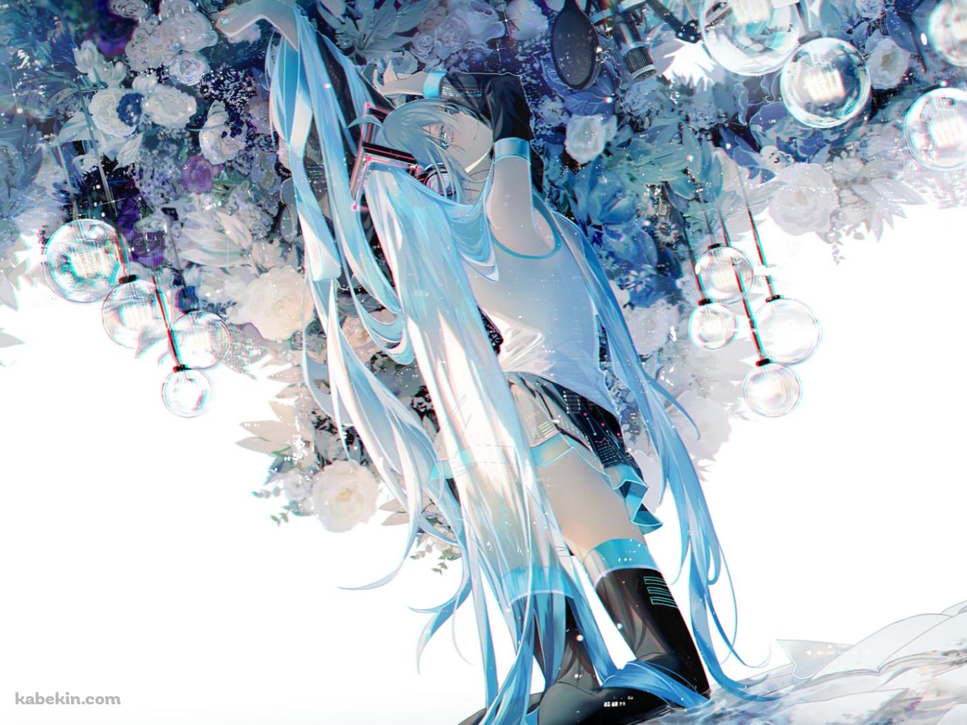 白い花とランプと綺麗な初音ミク / ボカロ / ボーカロイドの壁紙(1400px x 1050px) 高画質 PC・デスクトップ用