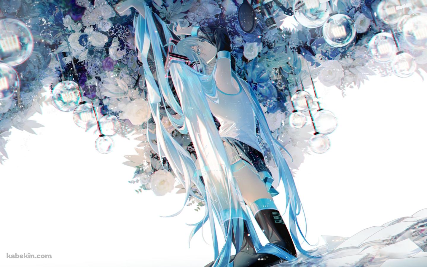 白い花とランプと綺麗な初音ミク / ボカロ / ボーカロイドの壁紙(1440px x 900px) 高画質 PC・デスクトップ用