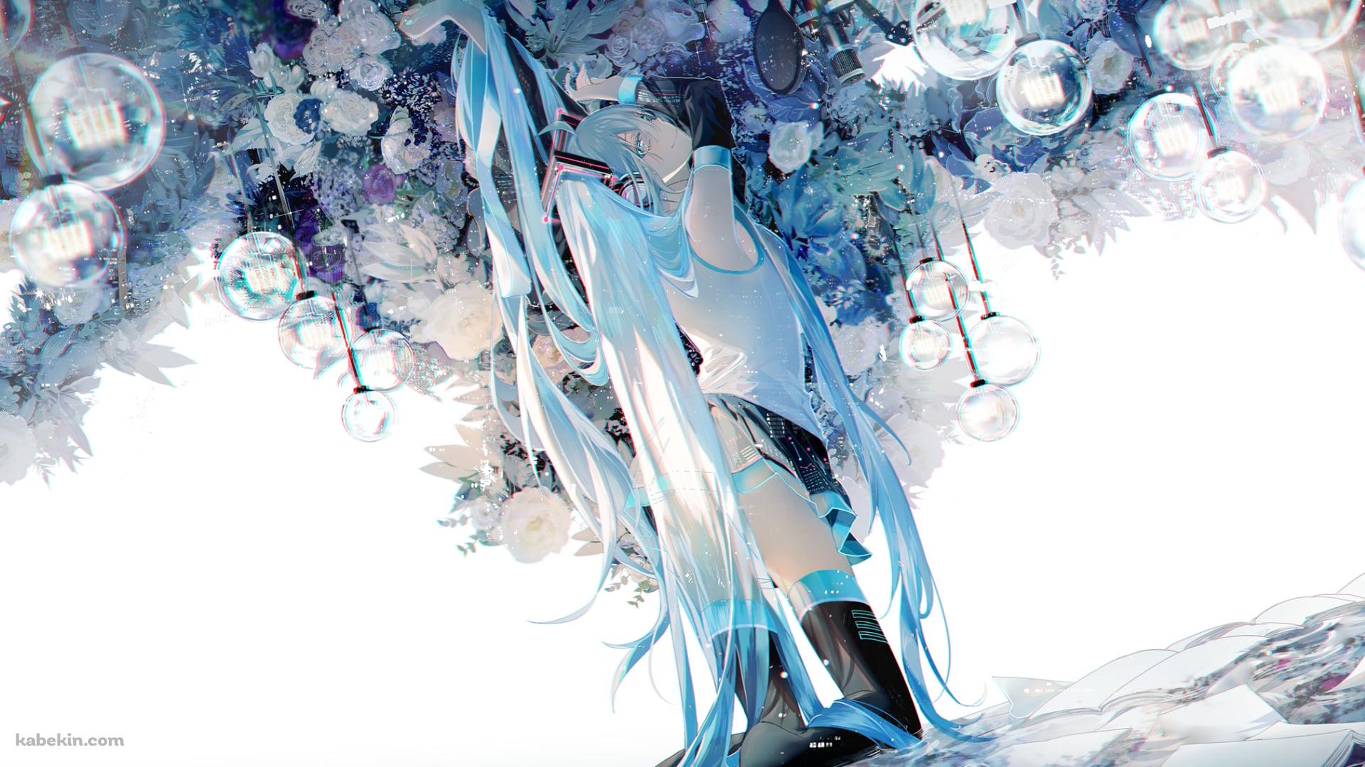 白い花とランプと綺麗な初音ミク / ボカロ / ボーカロイドの壁紙(1920px x 1080px) 高画質 PC・デスクトップ用