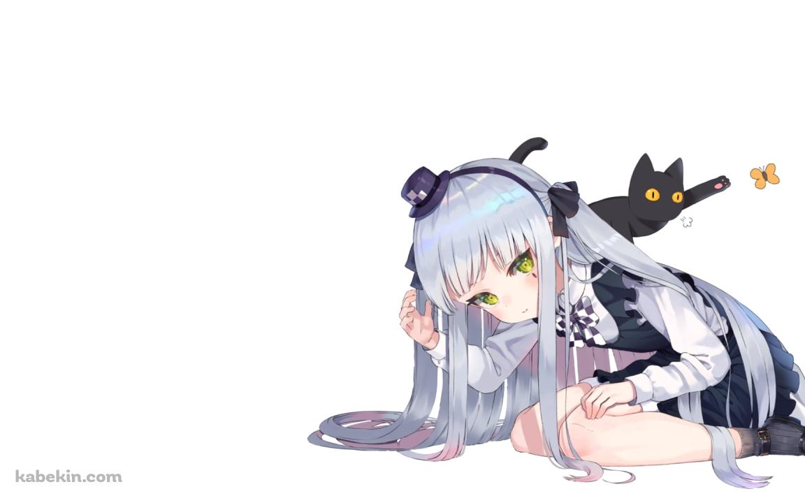 しゃがんでいる可愛いHK416と黒猫 / ドールズフロントラインの壁紙(1152px x 720px) 高画質 PC・デスクトップ用