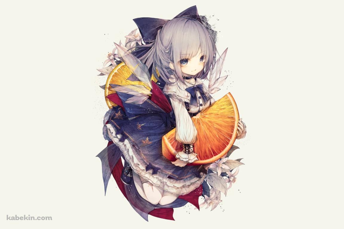 オレンジを持つ可愛いチルノ / 東方の壁紙(1152px x 768px) 高画質 PC・デスクトップ用