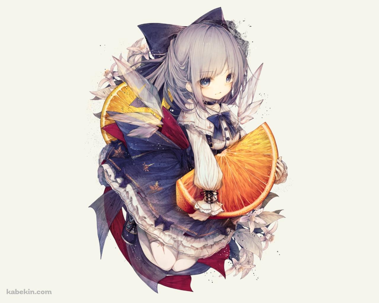 オレンジを持つ可愛いチルノ / 東方の壁紙(1280px x 1024px) 高画質 PC・デスクトップ用