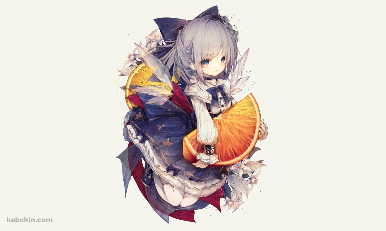 オレンジを持つ可愛いチルノ / 東方の壁紙(1280px x 768px) 高画質 PC・デスクトップ用