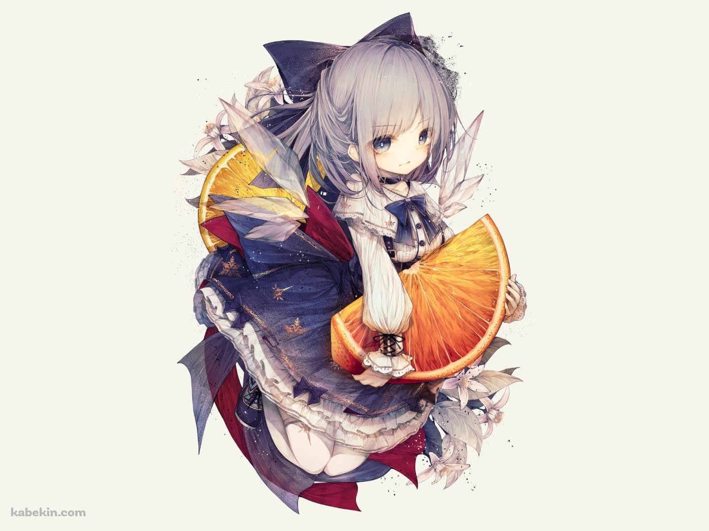オレンジを持つ可愛いチルノ / 東方の壁紙(1440px x 1080px) 高画質 PC・デスクトップ用