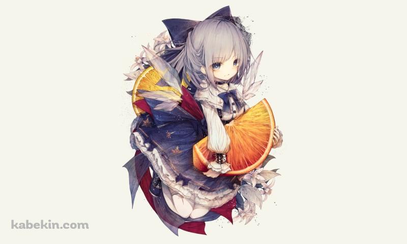 オレンジを持つ可愛いチルノ / 東方の壁紙(800px x 480px) 高画質 PC・デスクトップ用
