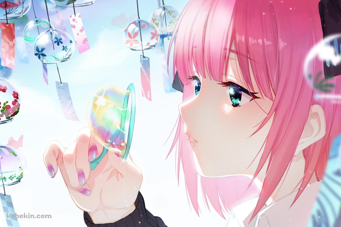 シャボン玉を作る可愛い中野二乃 / 風鈴 / 五等分の花嫁の壁紙(1152px x 768px) 高画質 PC・デスクトップ用