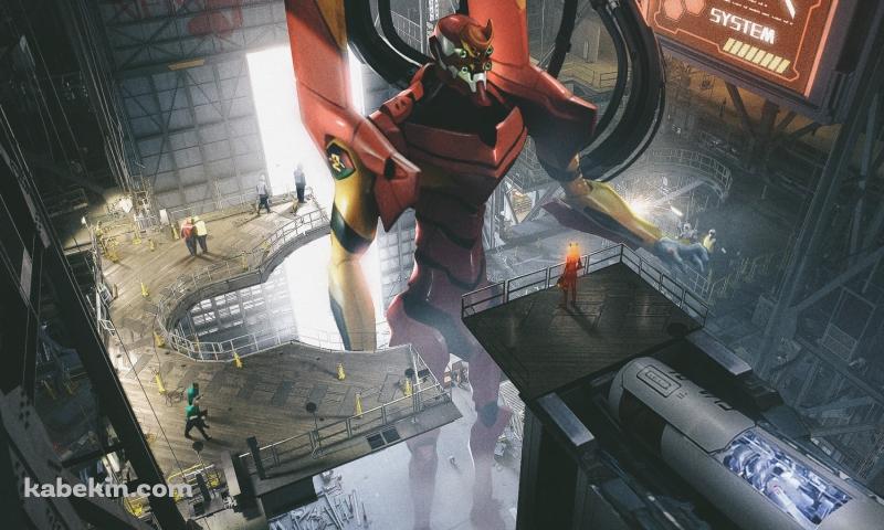 整備されているエヴァ弐号機 / 惣流・アスカ・ラングレー / ジオフロント / NERV / 第3新東京市 / 新世紀エヴァンゲリオンの壁紙(800px x 480px) 高画質 PC・デスクトップ用