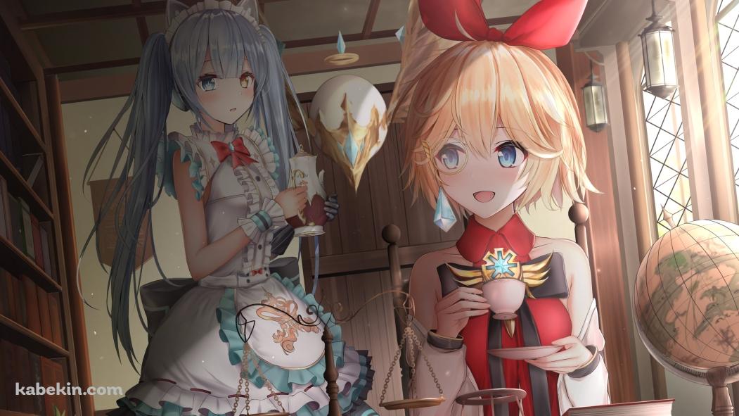 お茶をするアネットとティーポットを持つツインテールのカラ / キンスレ / キングスレイドの壁紙(1051px x 591px) 高画質 PC・デスクトップ用