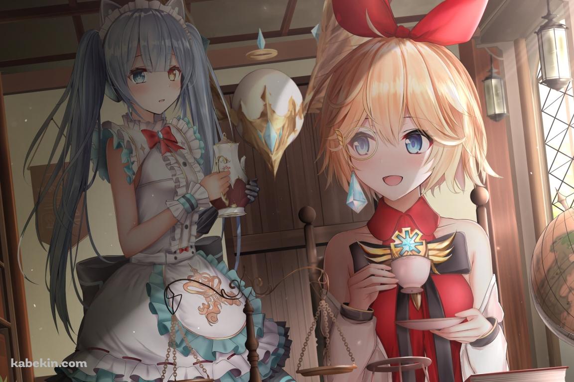 お茶をするアネットとティーポットを持つツインテールのカラ / キンスレ / キングスレイドの壁紙(1152px x 768px) 高画質 PC・デスクトップ用