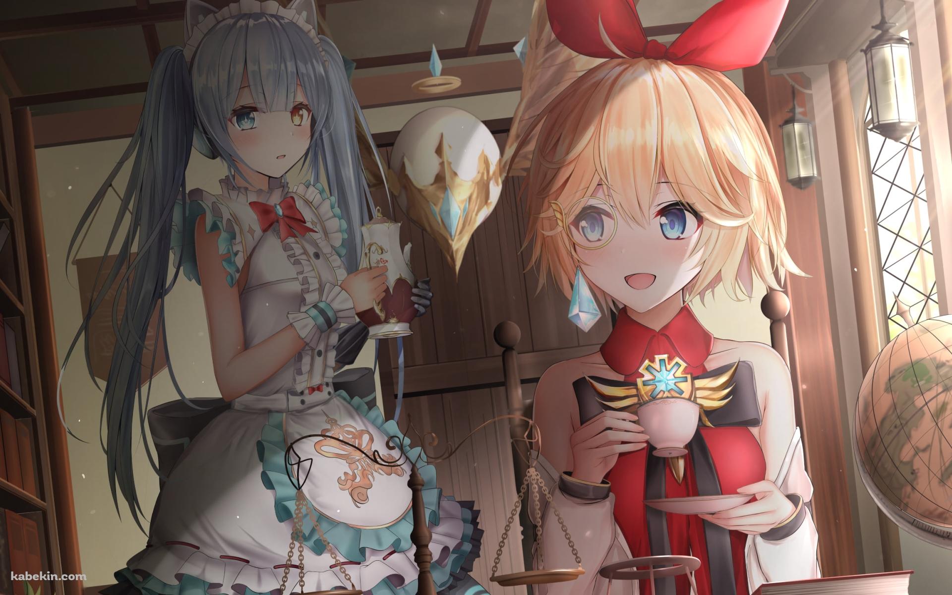 お茶をするアネットとティーポットを持つツインテールのカラ / キンスレ / キングスレイドの壁紙(1920px x 1200px) 高画質 PC・デスクトップ用