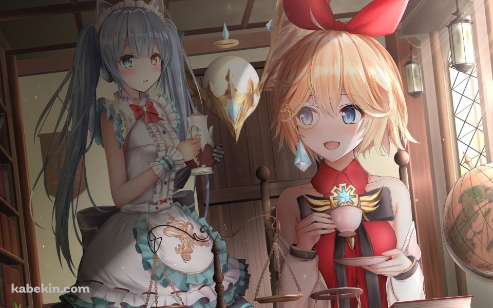 お茶をするアネットとティーポットを持つツインテールのカラ / キンスレ / キングスレイドの壁紙(960px x 600px) 高画質 PC・デスクトップ用